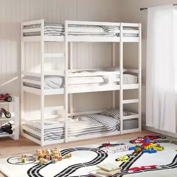 vidaXL Dreifach-Etagenbett Weiß 90x190 cm Massivholz Kiefer (3284258)