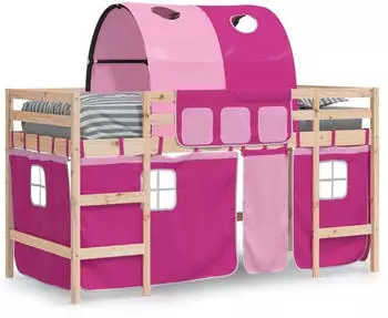 vidaXL Kinderhochbett mit Tunnel Rosa 80x200 cm Massivholz Kiefer (3206984)