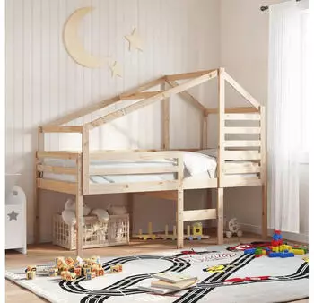 vidaXL Hochbett mit Dach 75x190 cm Massivholz Kiefer (3281983)
