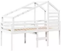 vidaXL Hochbett mit Dach Wei&szlig; 90x190 cm Massivholz Kiefer