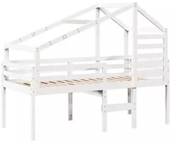 vidaXL Hochbett mit Dach Weiß 90x190 cm Massivholz Kiefer (3281981)