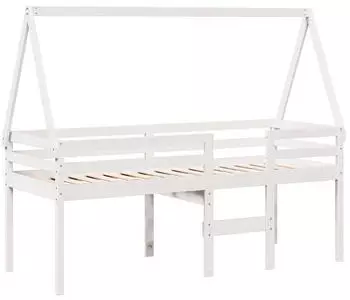vidaXL Hochbett mit Dach Weiß 90x190 cm Massivholz Kiefer (3282099)