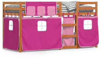 vidaXL Etagenbett mit Vorhängen Rosa 90x190 cm Massivholz Kiefer (3283951)