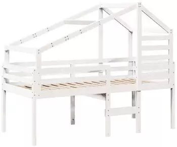 vidaXL Hochbett mit Dach Weiß 75x190 cm Massivholz Kiefer (3281984)
