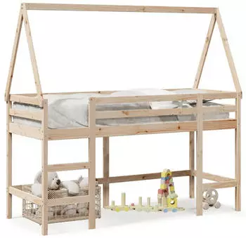 vidaXL Hochbett mit Leiter und Dach 80x200 cm Massivholz Kiefer (3282112)