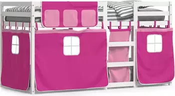 vidaXL Etagenbett mit Vorhängen Rosa 90x190 cm Massivholz Kiefer (3283942)