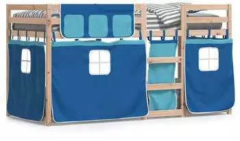 vidaXL Etagenbett mit Vorhängen Blau 90x200 cm Massivholz Kiefer (3283893)