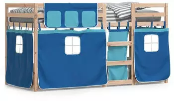 vidaXL Etagenbett mit Vorhängen Blau 90x190 cm Massivholz Kiefer (3283905)