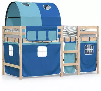 vidaXL Kinderhochbett mit Tunnel Blau 90x190 cm Massivholz Kiefer (3283854)
