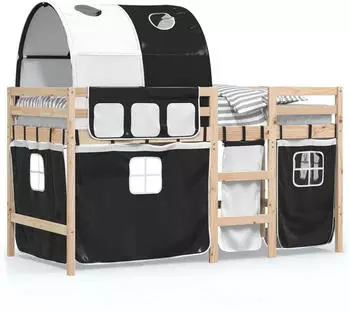 vidaXL Kinderhochbett mit Tunnel Weiß & Schwarz 90x190 cm Kiefernholz (3283853)