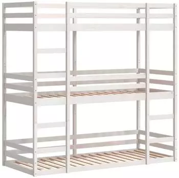 vidaXL Dreifach-Etagenbett Weiß 75x190 cm Massivholz Kiefer (3284261)