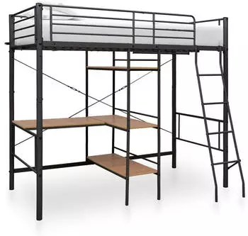 vidaXL Etagenbett mit Tischrahmen Grau Metall 90x200 cm (287908)