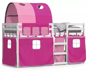 vidaXL Etagenbett mit Vorhängen Rosa 90x200 cm Massivholz Kiefer (3283987)