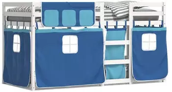 vidaXL Etagenbett mit Vorhängen Blau 90x190 cm Massivholz Kiefer (3283941)