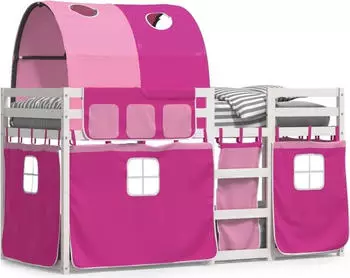 vidaXL Etagenbett mit Vorhängen Rosa 90x190 cm Massivholz Kiefer (3284032)