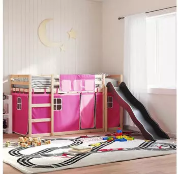 vidaXL Etagenbett mit Rutsche und Gardinen Rosa 80x200 cm (3284118)