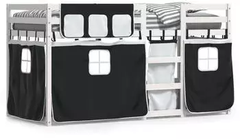 vidaXL Etagenbett mit Vorhängen Weiß Schwarz 90x200 cm Kiefernholz (3283895)