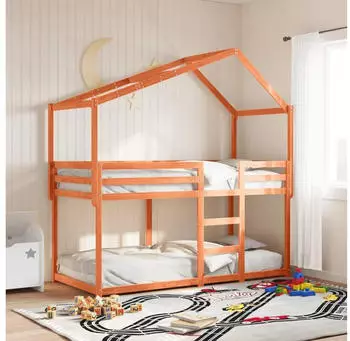 vidaXL Etagenbett mit Dach Wachsbraun 90x190 cm Massivholz Kiefer (3282046)