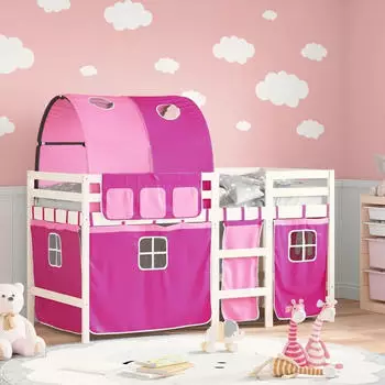 vidaXL Kinderhochbett mit Tunnel Rosa 90x190 cm Massivholz Kiefer (3283858)