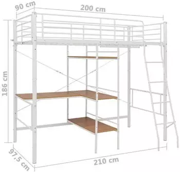 vidaXL Etagenbett mit Tischrahmen Weiß Metall 90x200 cm (287906)