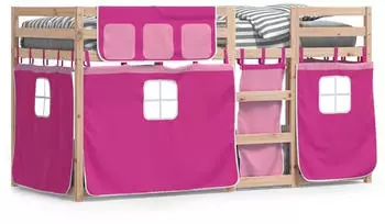 vidaXL Etagenbett mit Vorhängen Rosa 90x200 cm Massivholz Kiefer (3283894)
