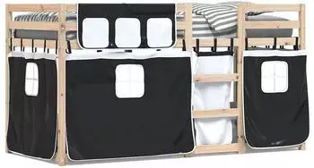vidaXL Etagenbett mit Vorhängen Weiß & Schwarz 90x190 cm Kiefernholz (3283904)