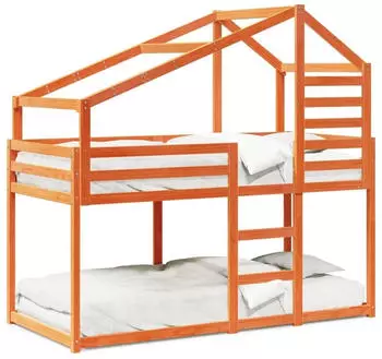 vidaXL Etagenbett mit Dach Wachsbraun 90x190 cm Massivholz Kiefer (3281966)