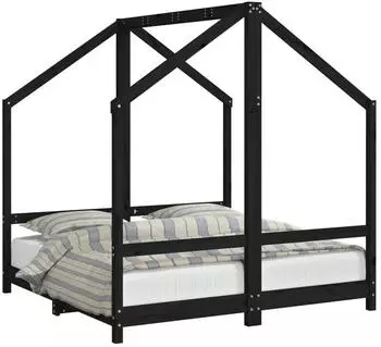 vidaXL Kinderbett Schwarz 2x(70x140) cm Massivholz Kiefer (3200594)