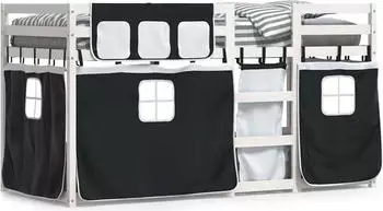 vidaXL Etagenbett mit Vorhängen Weiß & Schwarz 90x190 cm Kiefernholz (3283940)