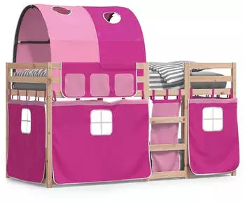 vidaXL Etagenbett mit Vorhängen Rosa 90x190 cm Massivholz Kiefer (3283996)
