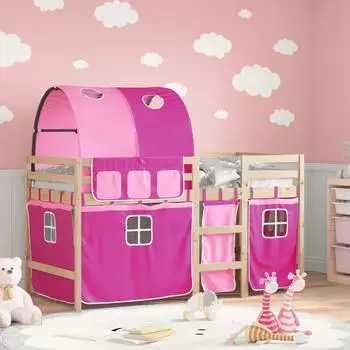 vidaXL Kinderhochbett mit Tunnel Rosa 90x190 cm Massivholz Kiefer (3283855)
