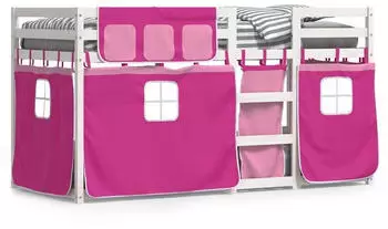 vidaXL Etagenbett mit Vorhängen Rosa 90x200 cm Massivholz Kiefer (3283897)