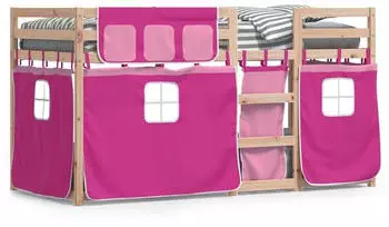 vidaXL Etagenbett mit Vorhängen Rosa 90x190 cm Massivholz Kiefer (3283906)