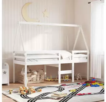 vidaXL Hochbett mit Dach Weiß 90x200 cm Massivholz Kiefer (3282093)