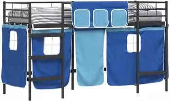 vidaXL Kinder Loft Bettgestell mit Vorhängen Schwarz und Blau (42020796)