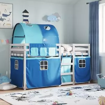 vidaXL Etagenbett mit Vorhängen Blau 90x190 cm Massivholz Kiefer (3284031)