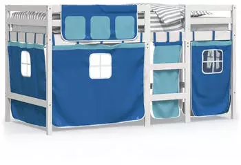 vidaXL Kinderhochbett mit Vorh&auml;ngen Blau 90x190 cm Massivholz Kiefer (3283830)