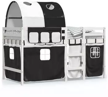 vidaXL Kinderhochbett mit Tunnel Weiß & Schwarz 90x190 cm Kiefernholz (3283856)