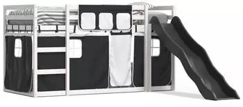 vidaXL Etagenbett mit Rutsche und Gardinen Weiß und Schwarz 90x200 cm (3284110)