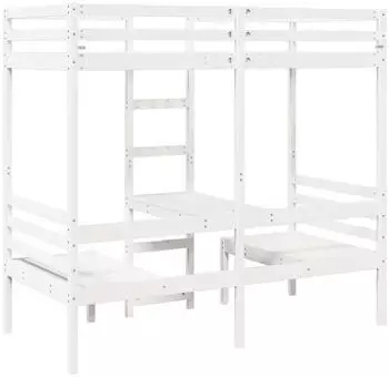 vidaXL Hochbett mit Schreibtisch & Stühlen Weiß 90x200 cm Kiefernholz (3308554)