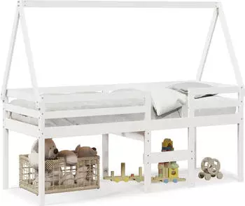 vidaXL Hochbett mit Dach Weiß 75x190 cm Massivholz Kiefer (3282102)