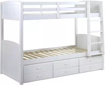 Kauf-Unique Anchise II Etagenbett trennbar 2x90x190cm 6 Schubladen Weiß lackiert