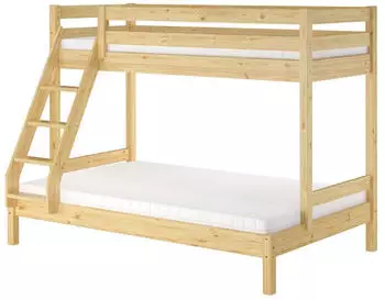 Erst-Holz Doppel-Etagenbett 120x200 und 80x200 Kiefer Massivholz natur (V-60.18-08-12)