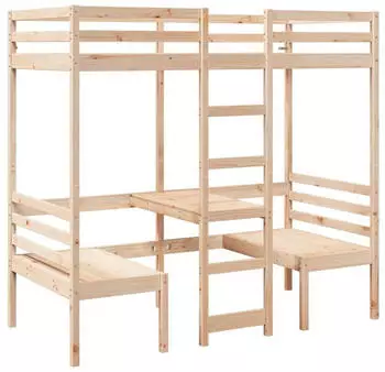 vidaXL Hochbett mit Schreibtisch & St&uuml;hlen 80x200 cm Massivholz Kiefer (3308556)