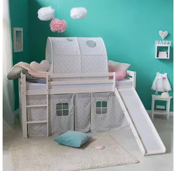 Homestyle4u Kinderhochbett 90x200 mit Rutsche und Tunnel, Wei&szlig; (1885)