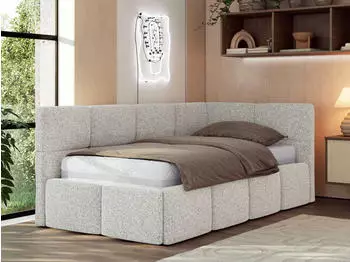 MKS Meble ARVO Jugendbett 90x200cm Polster Bettkasten Hellgrau Strukture Rechts