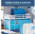 Homestyle4u Kinderhochbett 90x200 Weiß Holz mit Tunnel & Vorhang Blau (2997)