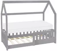 Ml-design - Kinderbett 70x140 Cm Hellgrau Mit Matratze, Rausfallschutz, Dach &