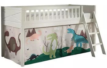 Vipack Scott Hochbett 90x200cm mit Leiter, Vorhang & Tunnel, Wei&szlig;/Beige Dino (93305646)