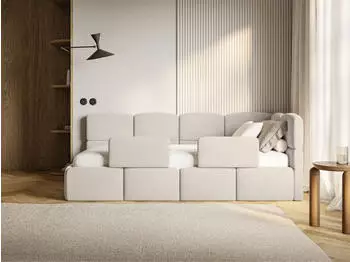 Selsey Cloudy Kinderbett 120x200cm Eck-Kopfteil Bettkasten Hellbeige Velours